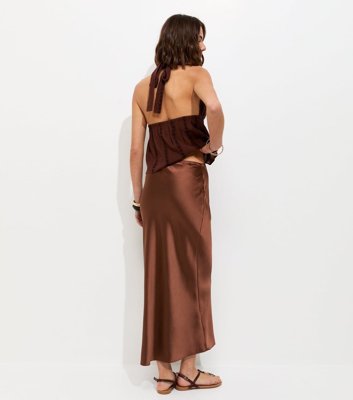 New Look Women's Dark Brown Satin Bias Cut Midi Skirt New Look - 4