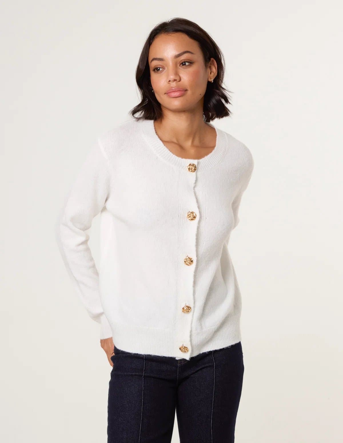 Blue Vanilla Gold Flower Buttons Cardigan