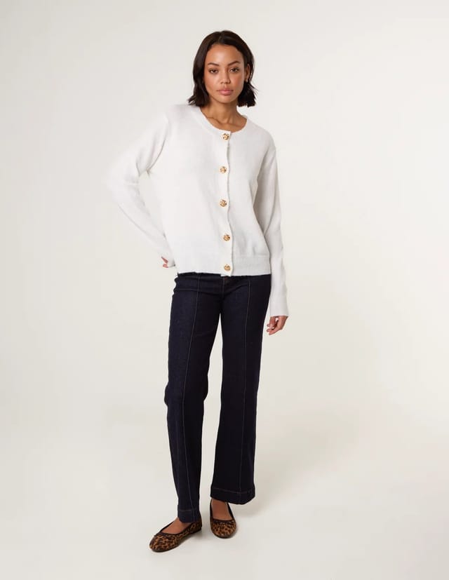 Blue Vanilla Gold Flower Buttons Cardigan - 2