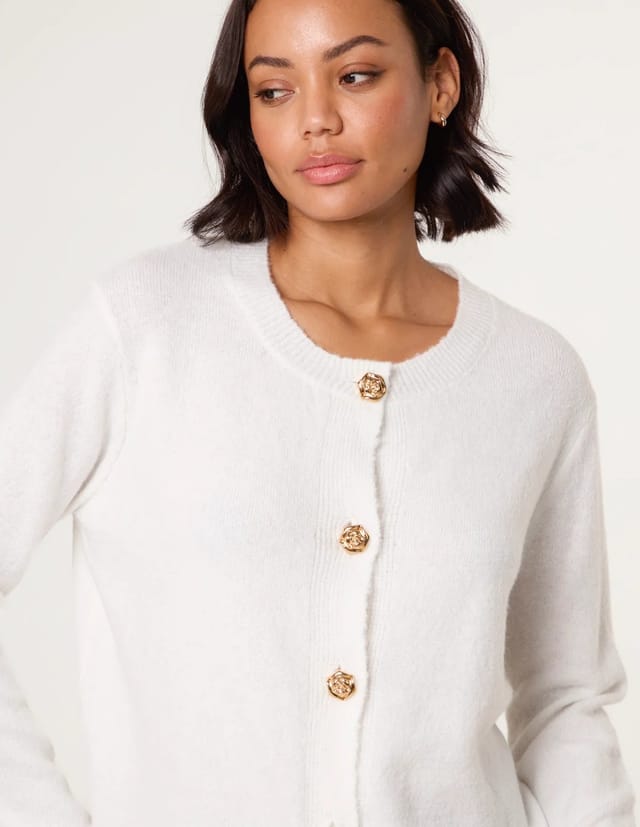 Blue Vanilla Gold Flower Buttons Cardigan - 3