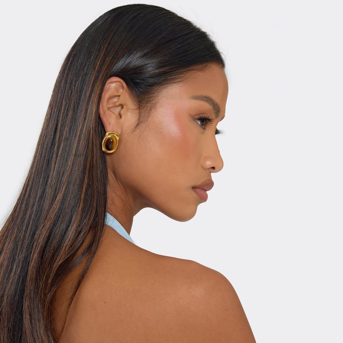 EGO Resin Detail Stud Earrings In Gold, Women's Size UK 0 - 1
