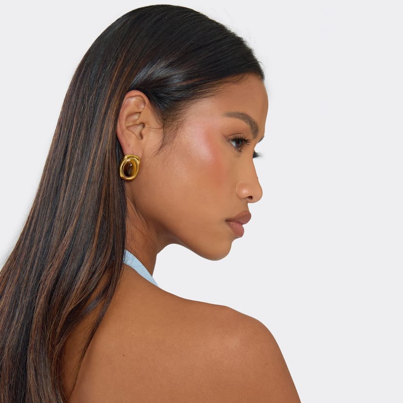EGO Resin Detail Stud Earrings In Gold, Women's Size UK 0 - 1