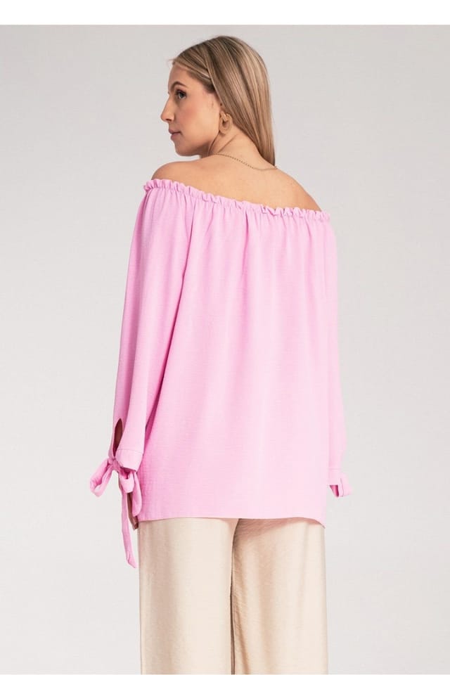 Love Lace Love Lace Women's Spanish Style Off-Shoulder Blouse with Tie Sleeves in Pink - 3