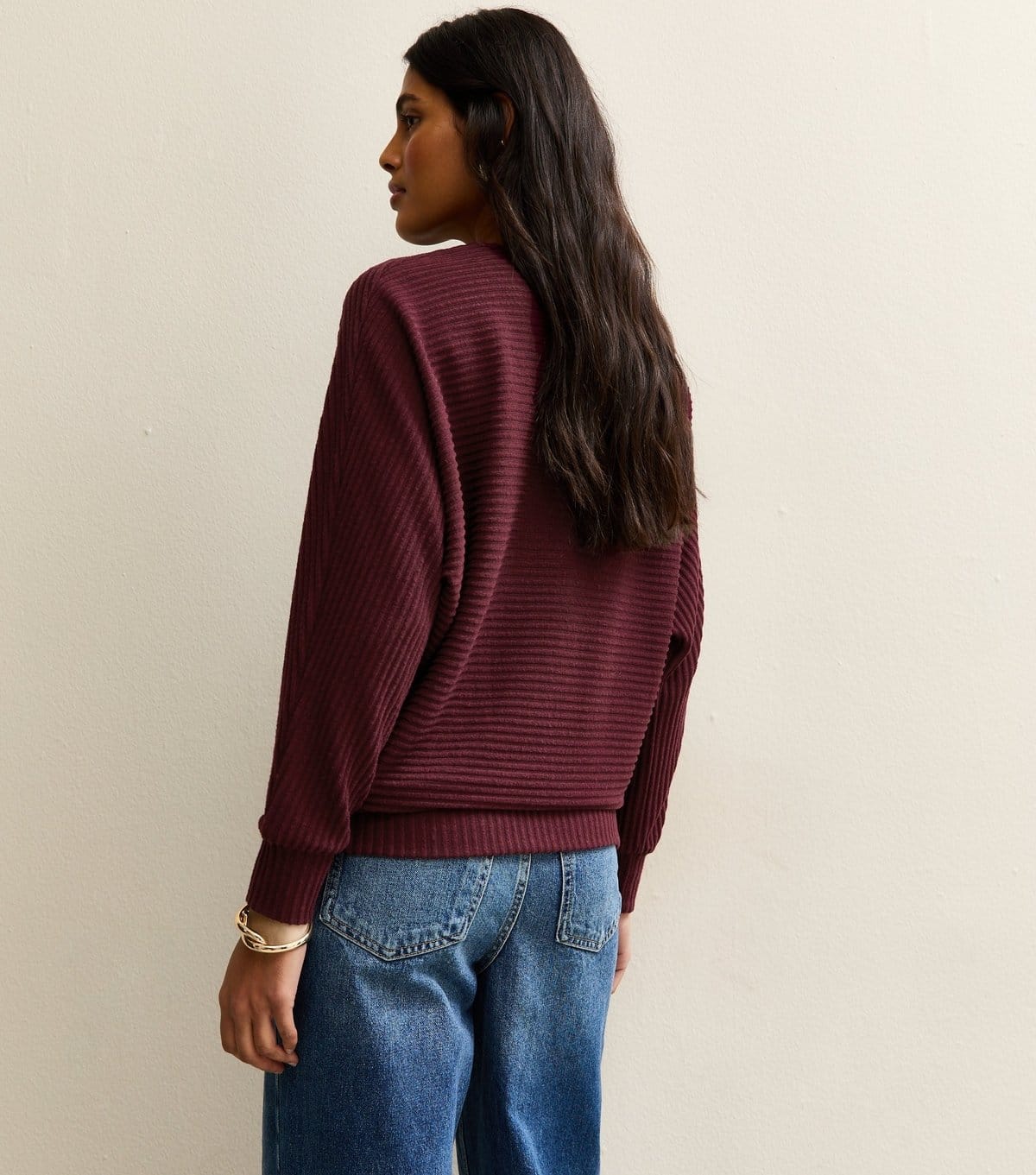 New Look Women's Burgundy Soft Touch Ribbed Batwing Sleeve Top New Look - 4