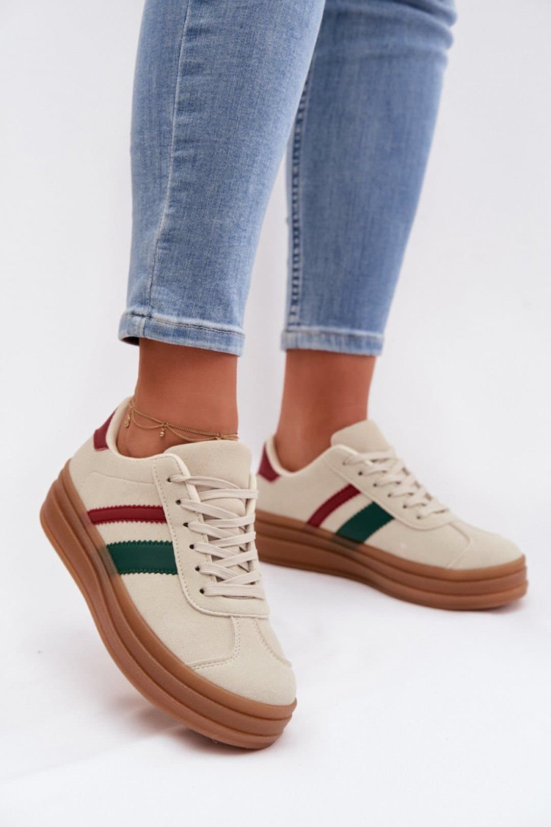 Love Lace Love Lace Women's Platform Sneakers with Cushioned Insole for Everyday Style in Beige