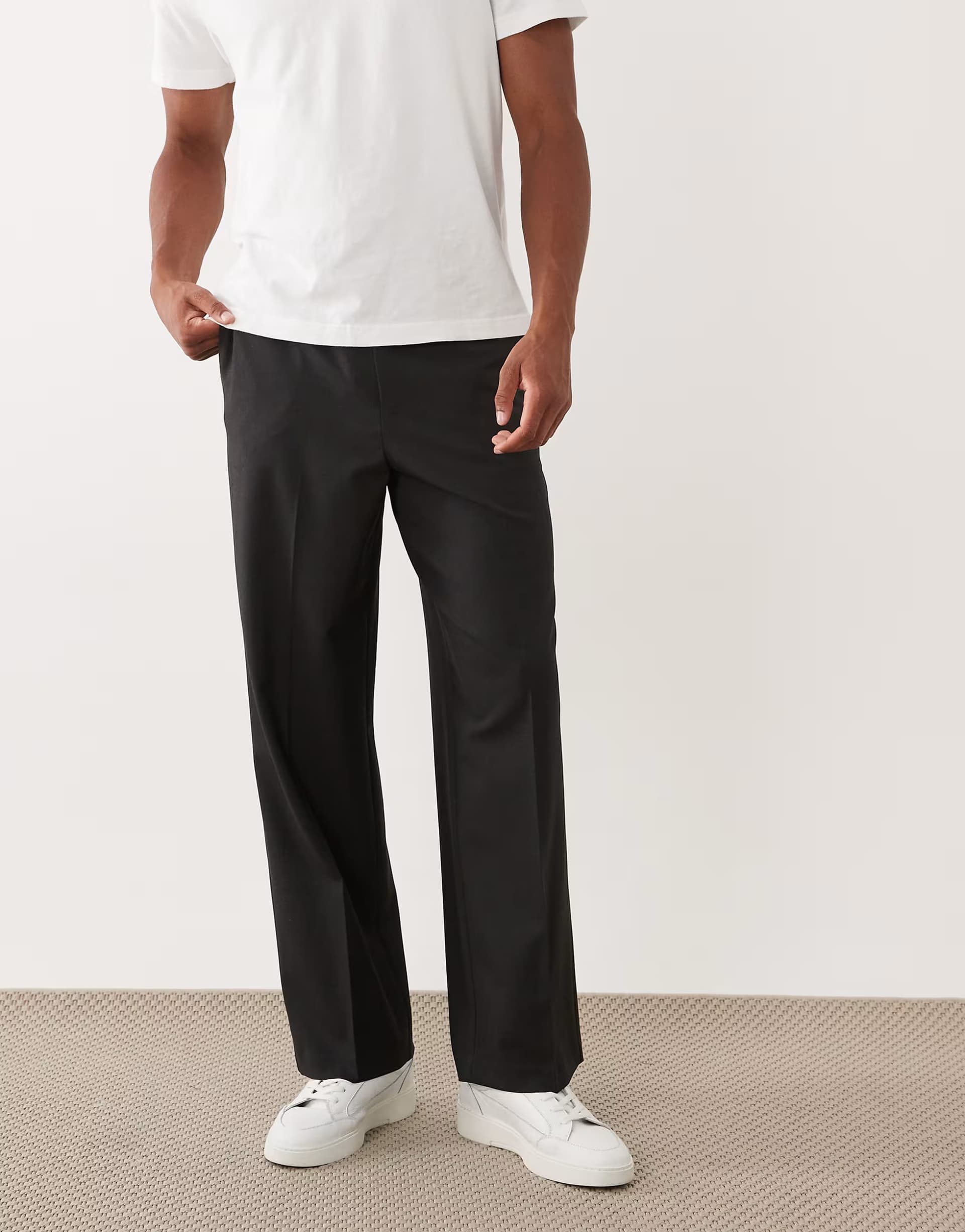 ASOS ASOS DESIGN tailored comfort stretch wide leg trousers in charcoal with elasticated waist