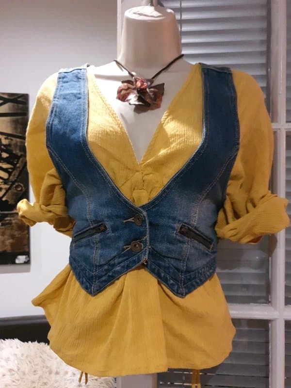 Denim Gorgeous waistcoat fits sizes 10 large and 12 small chest only .