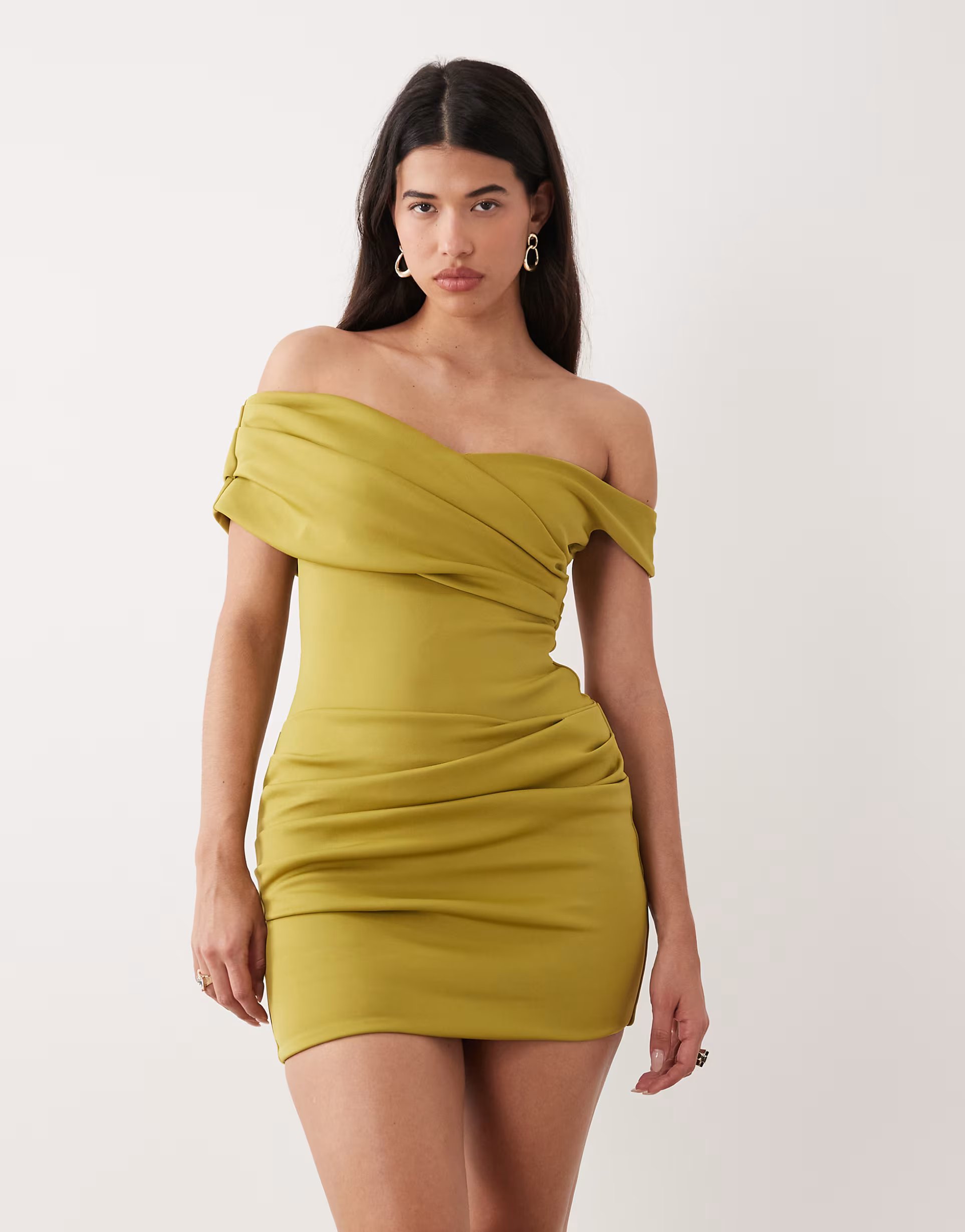 ASOS ASOS DESIGN gathered mini dress in avocado scuba-style fabric - 1
