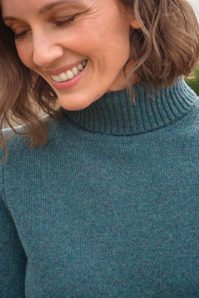 WoolOvers WoolOvers Women's 100% Wool Polo Neck Jumper in Teal - 3