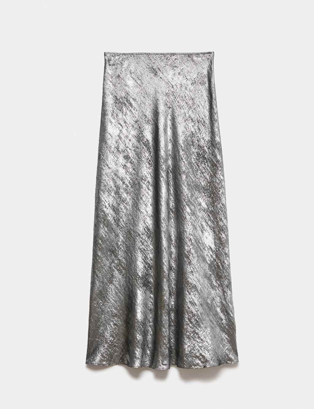 Marks & Spencer M&S Satin Metallic Midi Slip Skirt Silver
