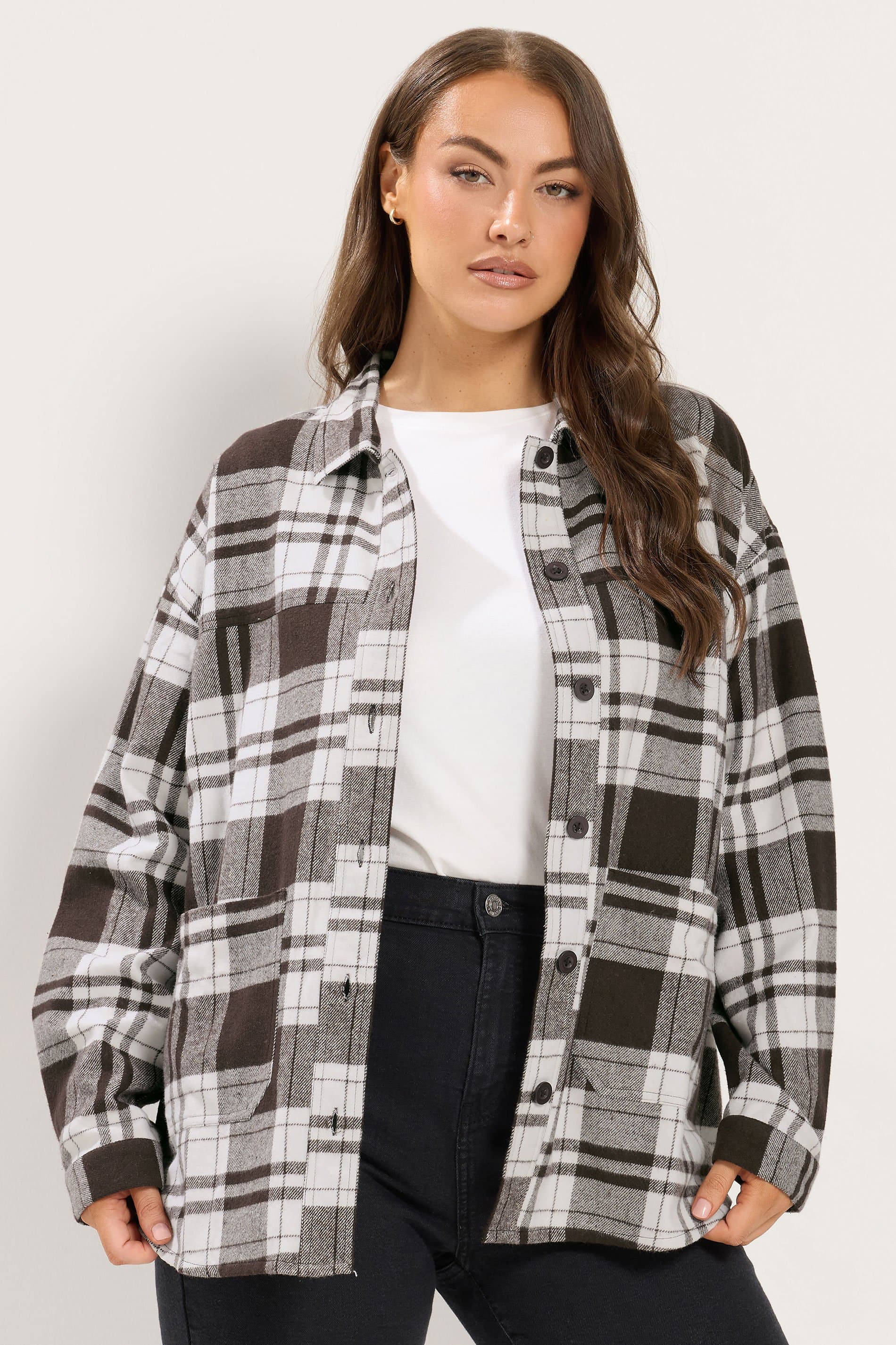Yours Plus Size Chocolate Brown Check Shacket