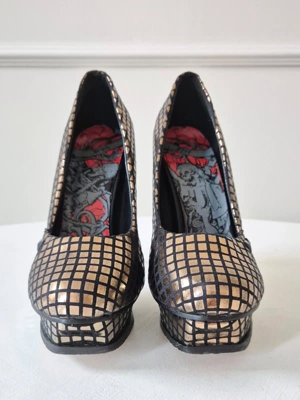 Iron Fist Iron Fist Black Metallic Stiletto Heels Statement Platform Shoes 37 4