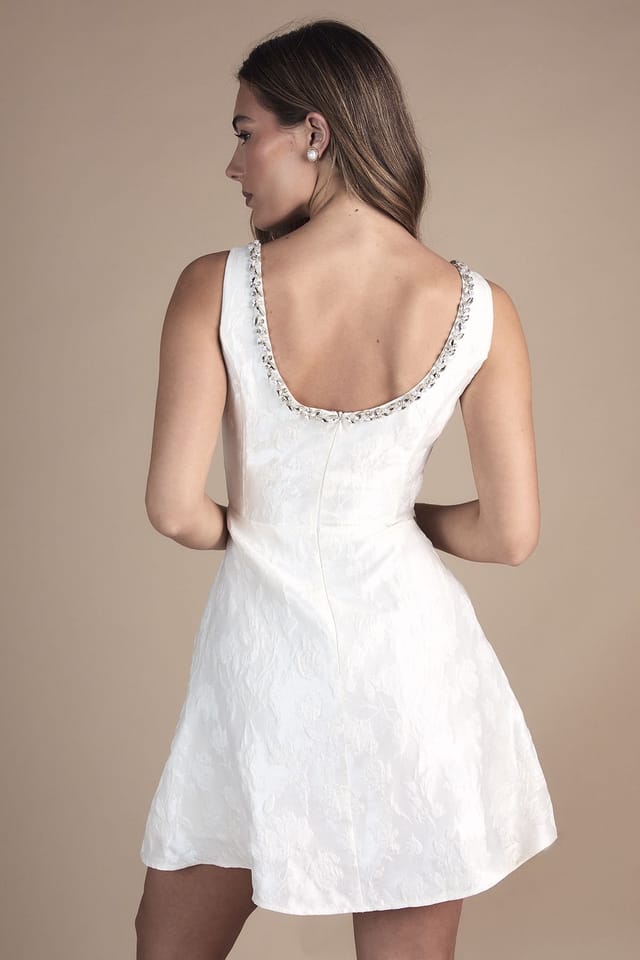 Coast Coast Women's Jacquard Mini Dress With Jewel Trim in Ivory - 3
