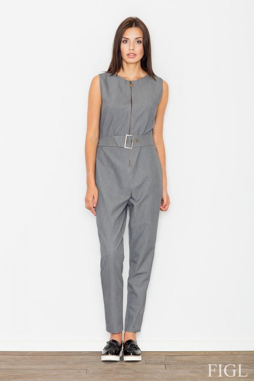 Love Lace Love Lace Women's Sleeveless Zip Overalls With Waist Belt Buckle in Grey