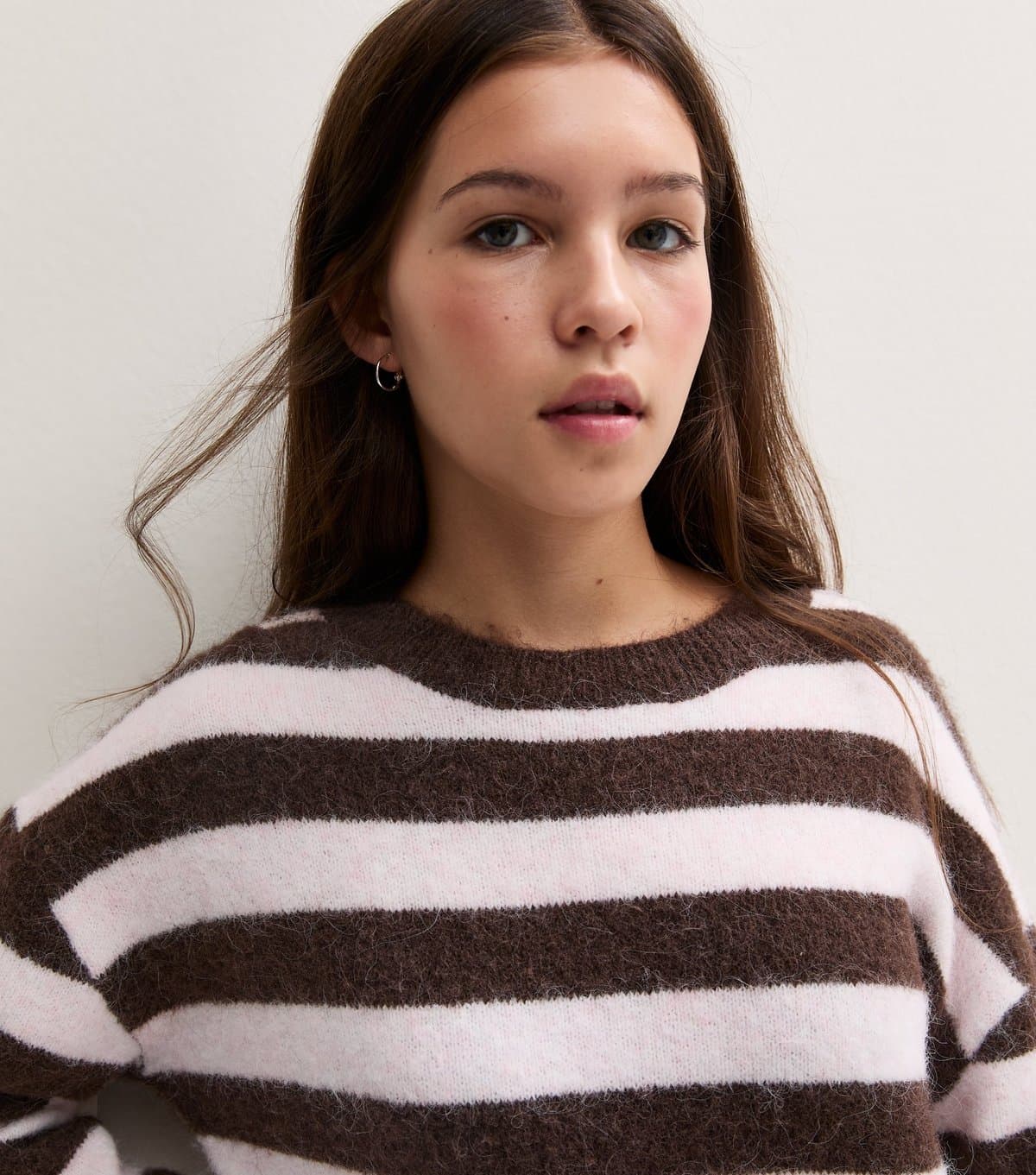 New Look Girls' Brown Striped Crew Neck Jumper New Look