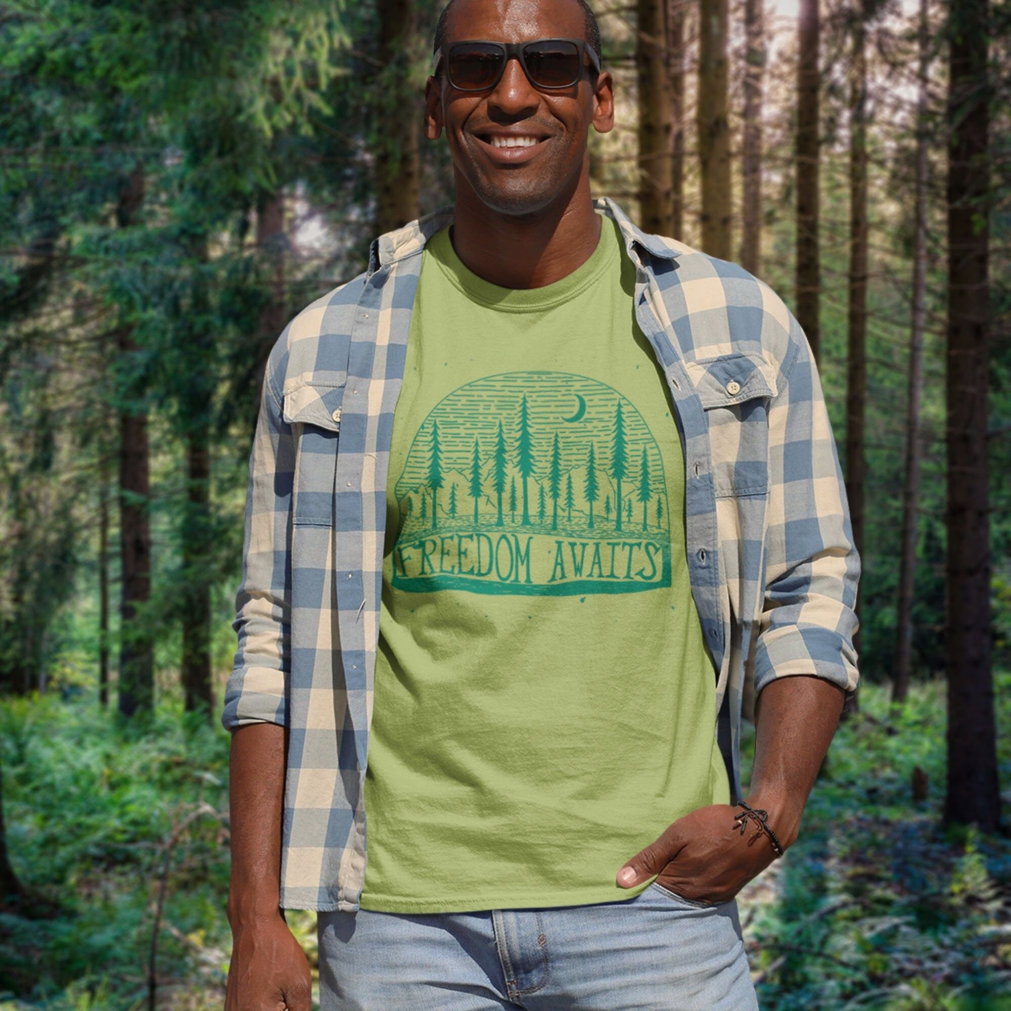 Bad Zebedee Bad Zebedee Men's Freedom Awaits T-Shirt in Light Green - 2