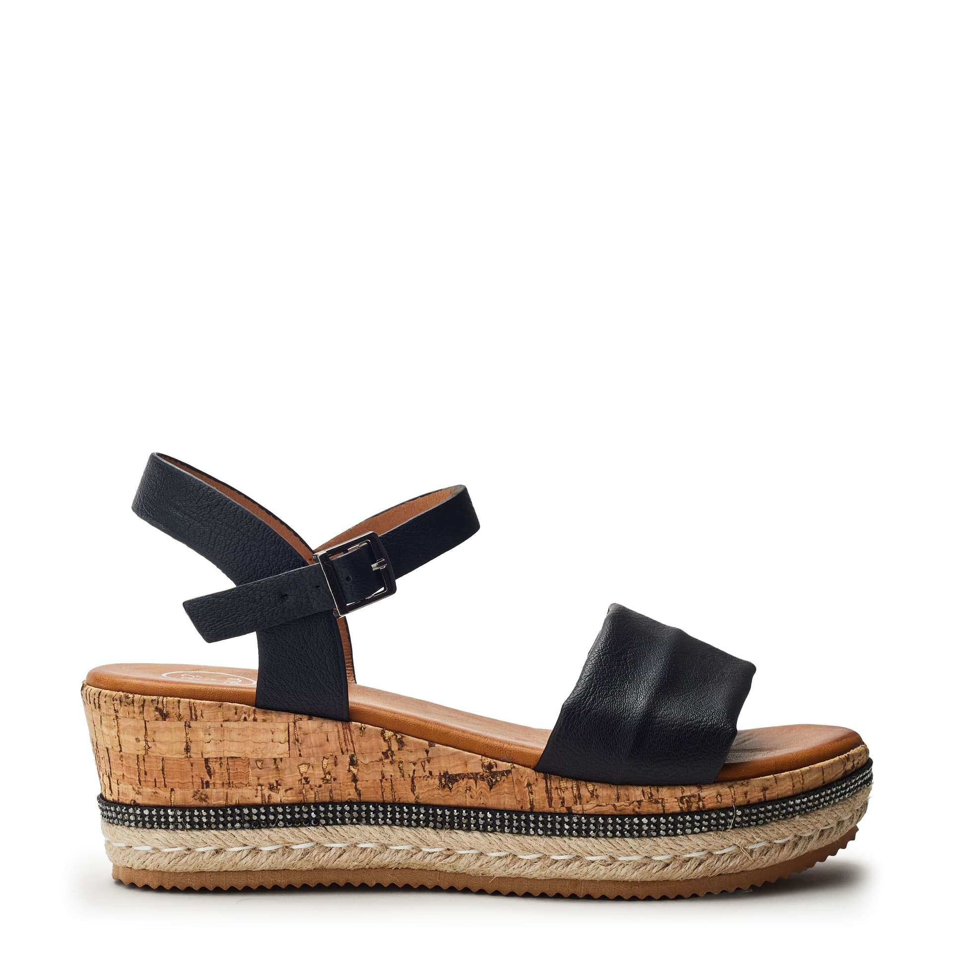 b.soleful b.soleful Black Leather Wedge Sandals