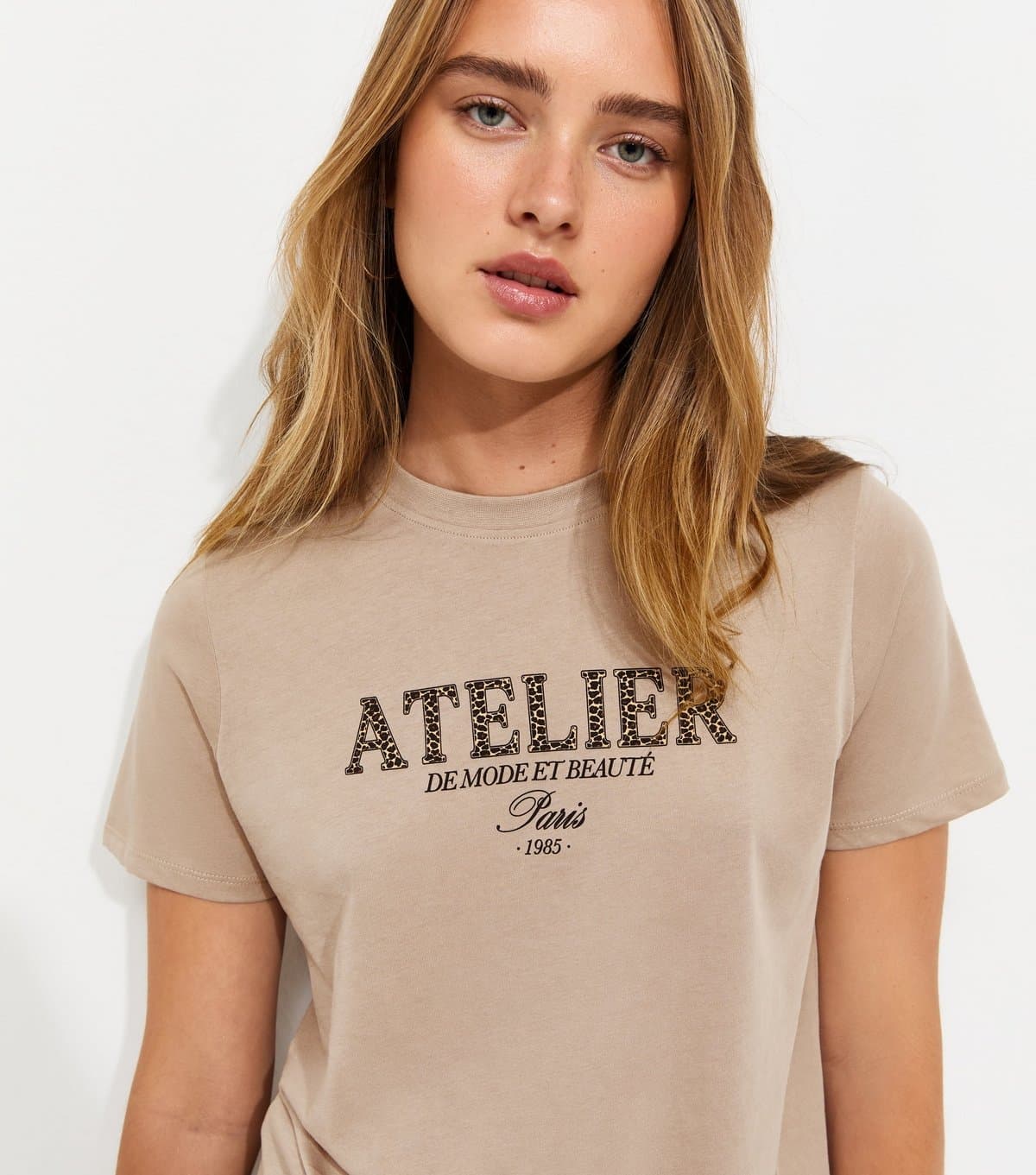 New Look New Look Mink Cotton Leopard Print Atelier Logo T-Shirt