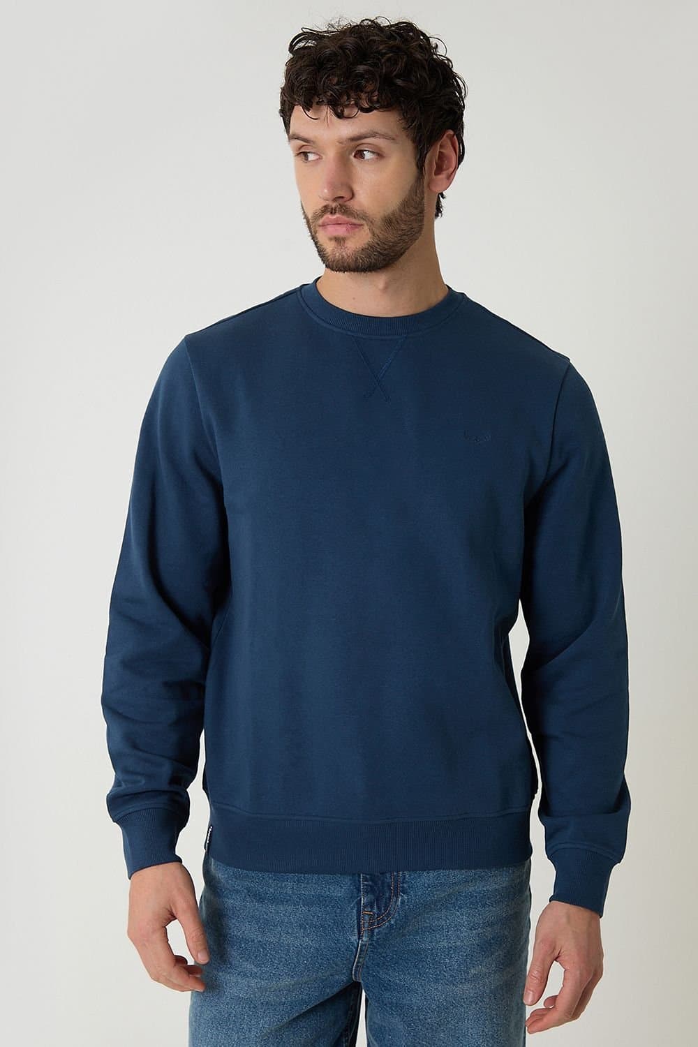 Threadbare Threadbare Men's Cotton Blend Crew Neck Sweatshirt in Dark Blue