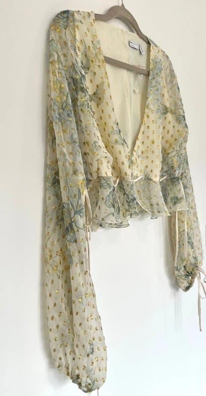 ASOS ASOS Design Floral Jacquard Chiffon Tie Detail Top UK 14 NWT | Gold Detail Open Back