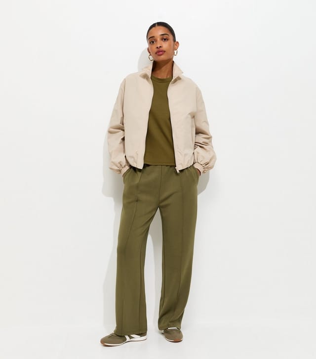 New Look Women's Premium Light Khaki Jersey Wide Leg Joggers New Look - 2