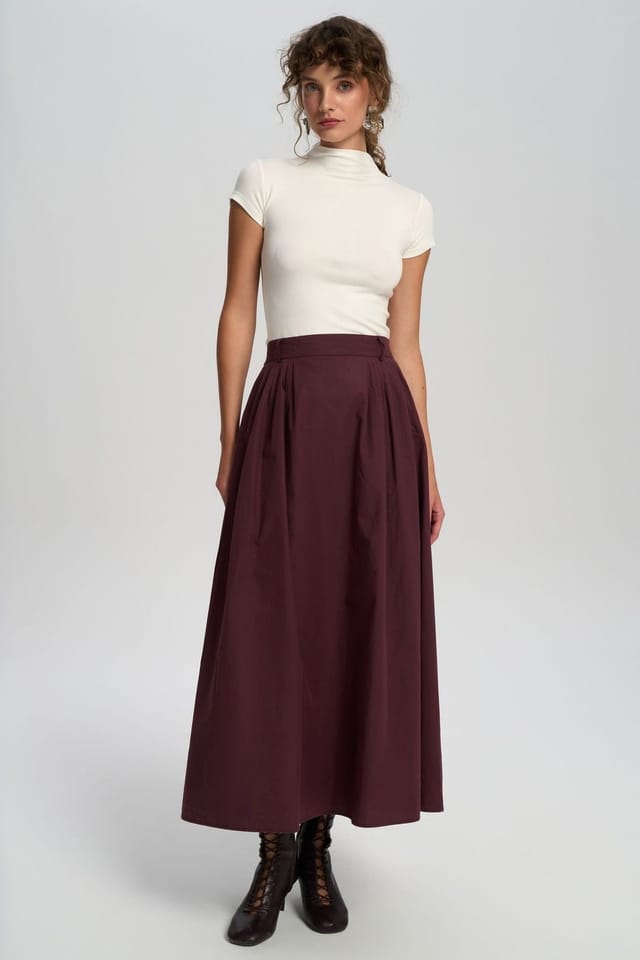 MAI STUDIOS CO. MAI STUDIOS CO. Women's Rhea Maxi Skirt in Burgundy - 2