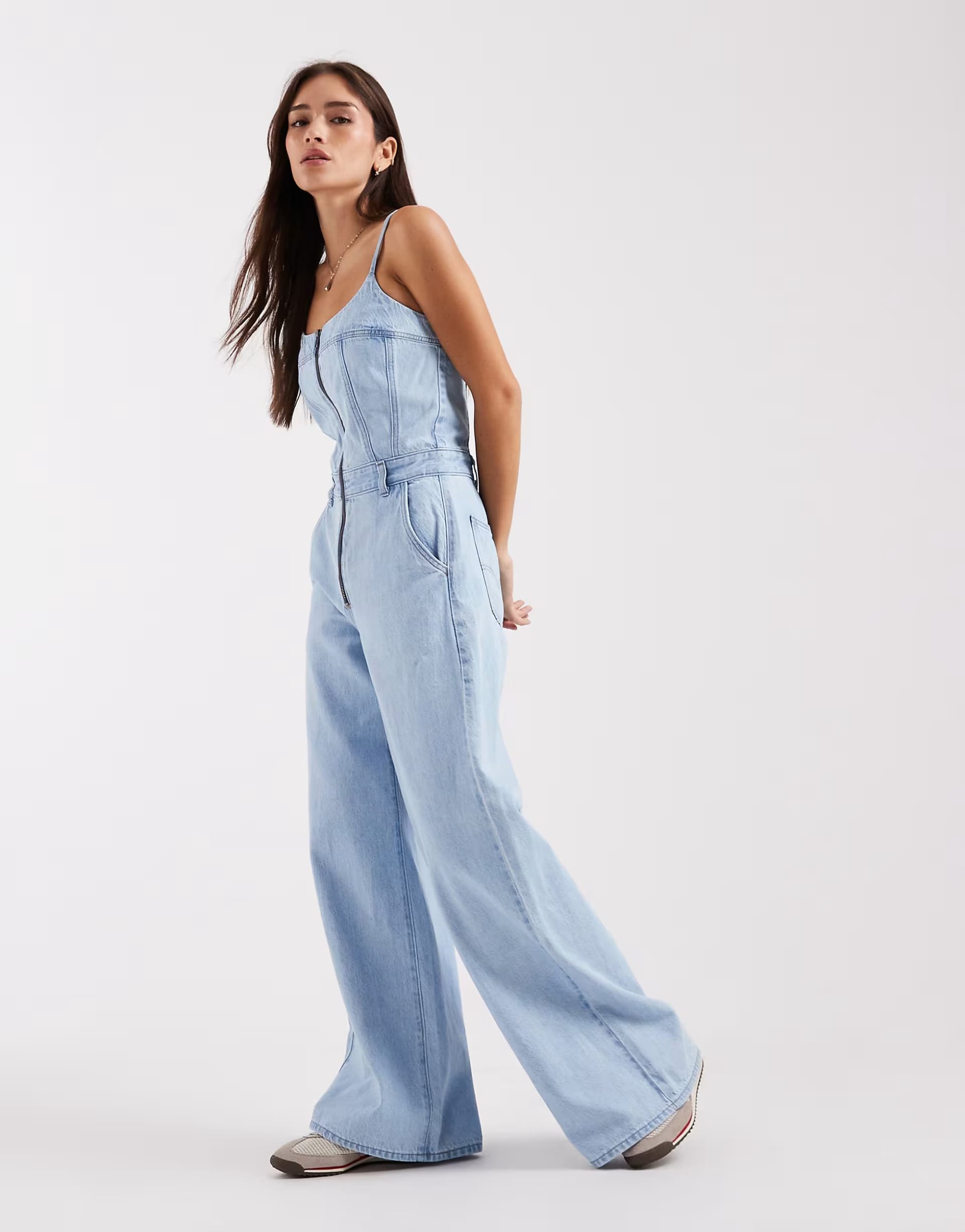 ASOS Levi's denim bustier wide leg jumpsuit in light wash blue