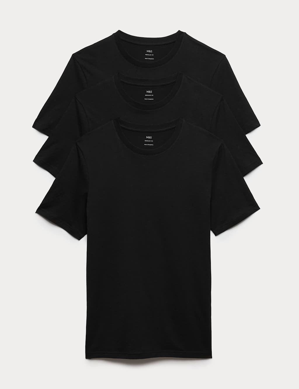 Marks & Spencer M&S 3 Pack Pure Cotton Crew Neck T-Shirts Black - 1