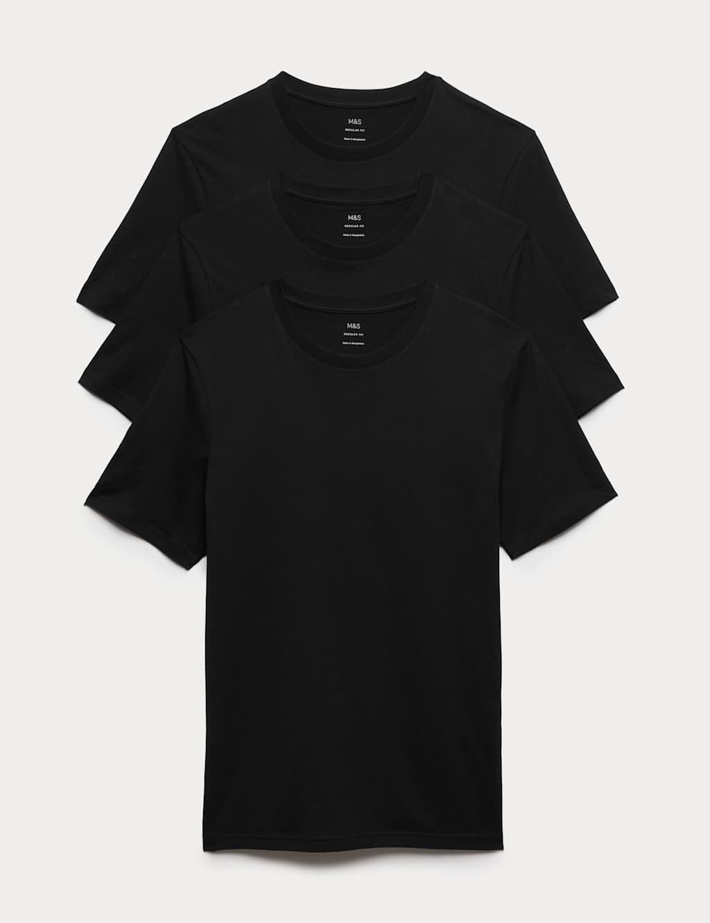 Marks & Spencer M&S 3 Pack Pure Cotton Crew Neck T-Shirts Black - 1