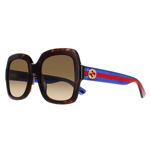 Gucci Gucci Women's Square Havana Glitter Blue & Red Brown Gradient GG0036SN - 2