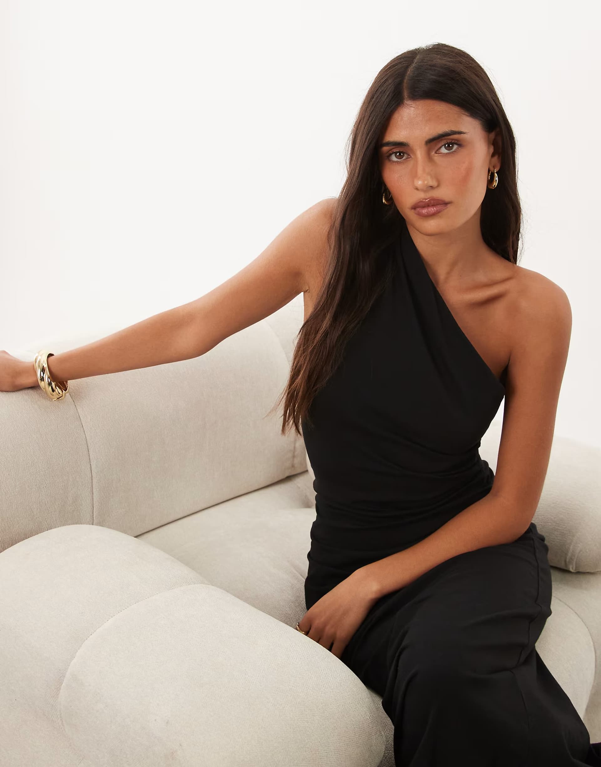 ASOS ASOS DESIGN Nathalie one shoulder maxi dress in black