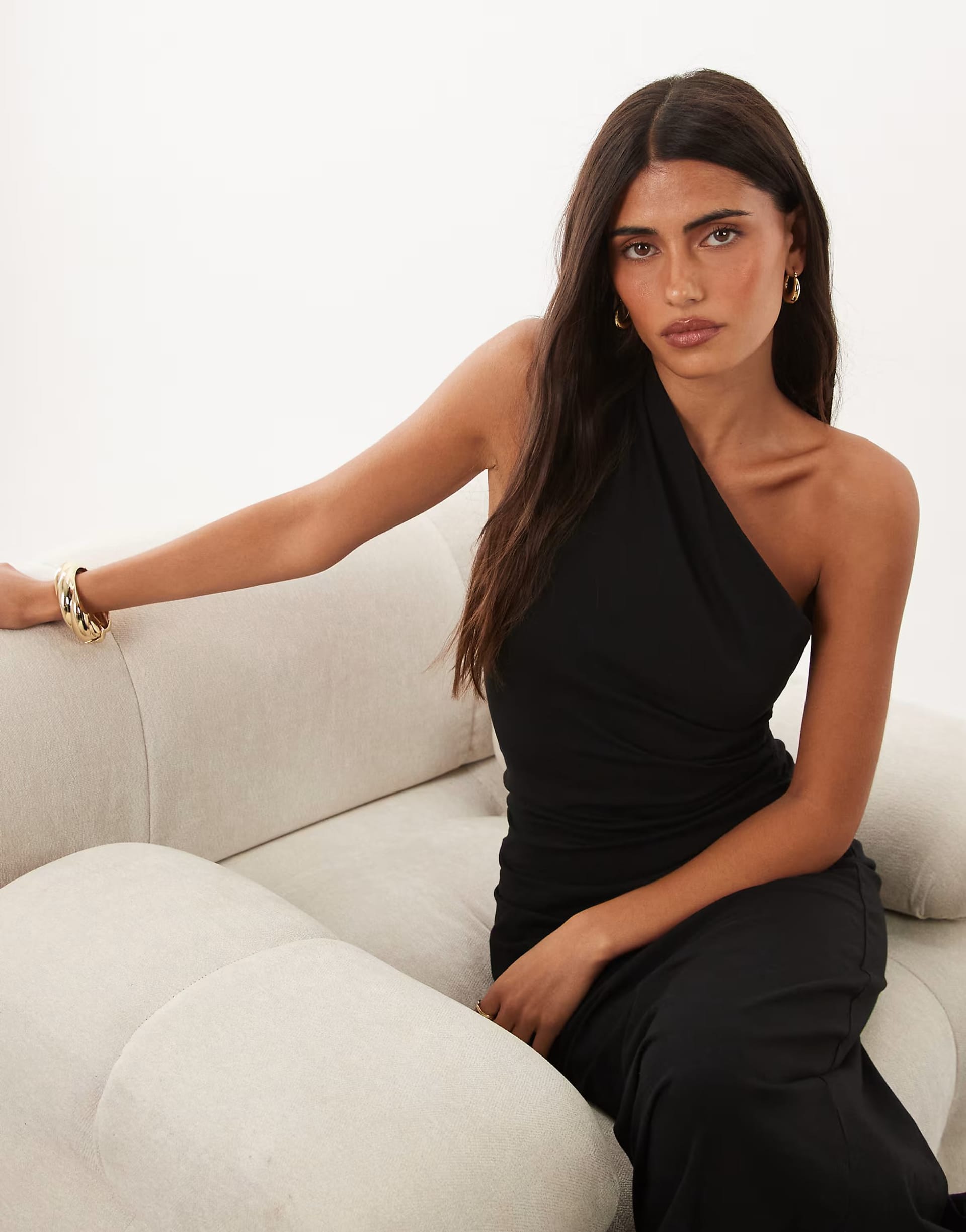 ASOS DESIGN Nathalie One Shoulder Black Maxi Dress
