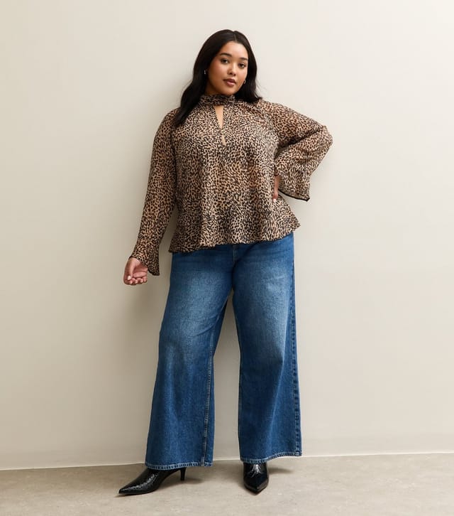New Look Women's Plus Size Brown Animal Print High Keyhole Neck Blouse Curves New Look - 2