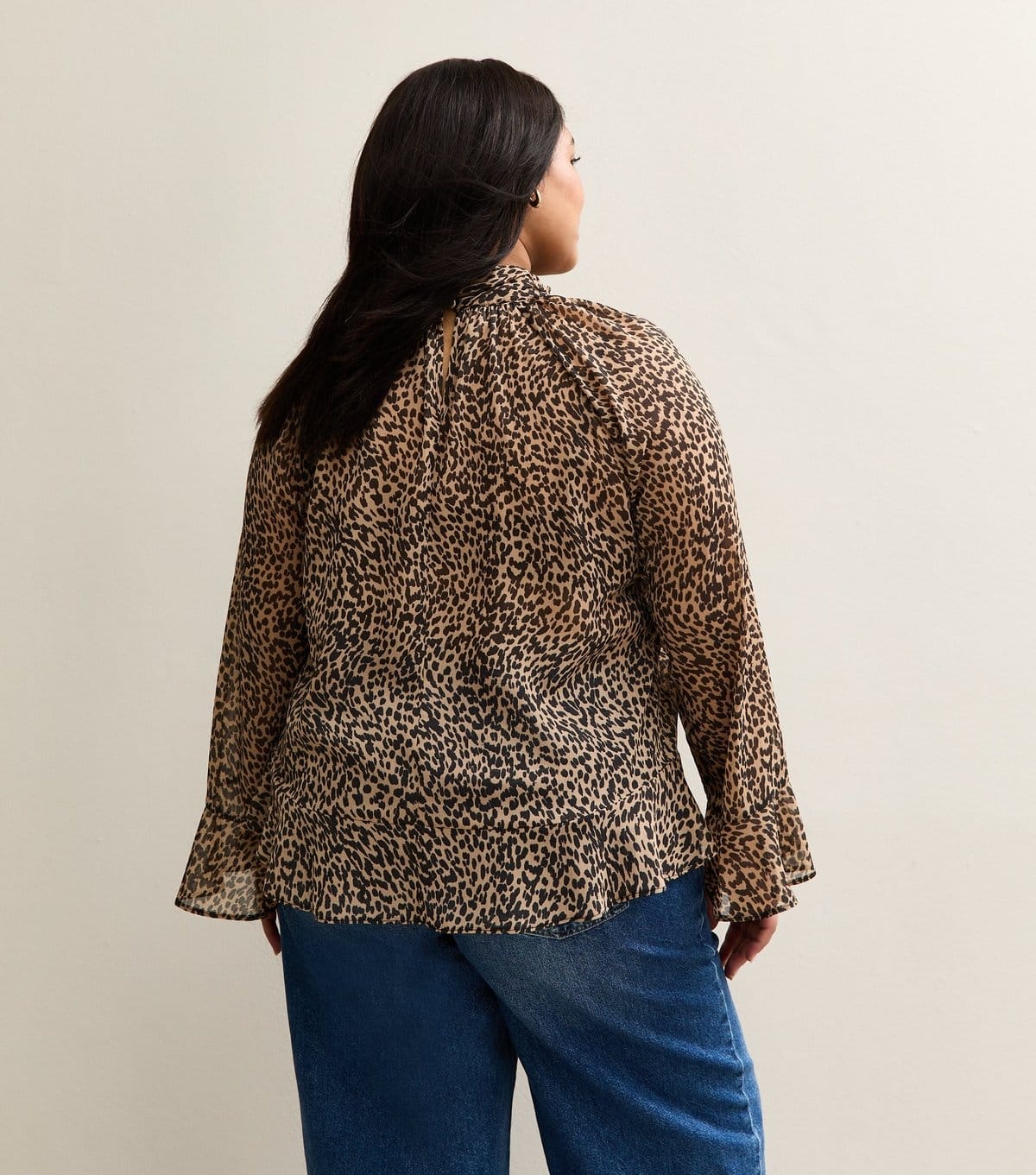 New Look Women's Plus Size Brown Animal Print High Keyhole Neck Blouse Curves New Look - 4