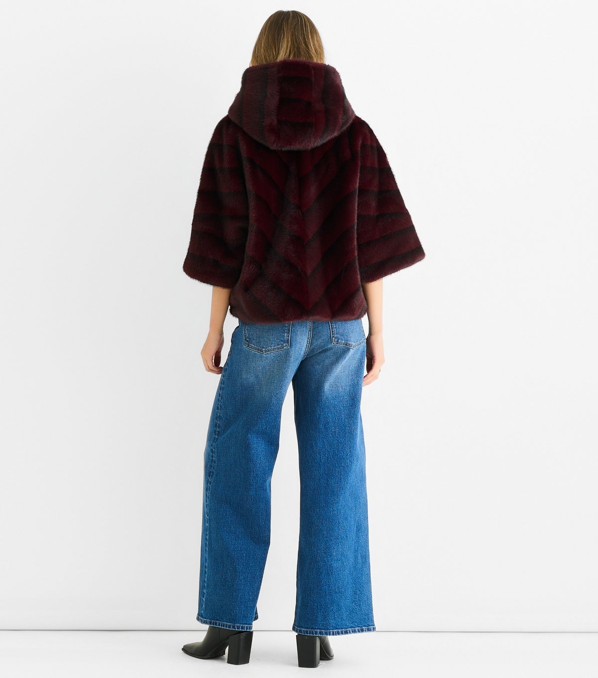 Gini London Women's Burgundy Hooded Chevron Faux Fur Jacket Gini London New Look - 4