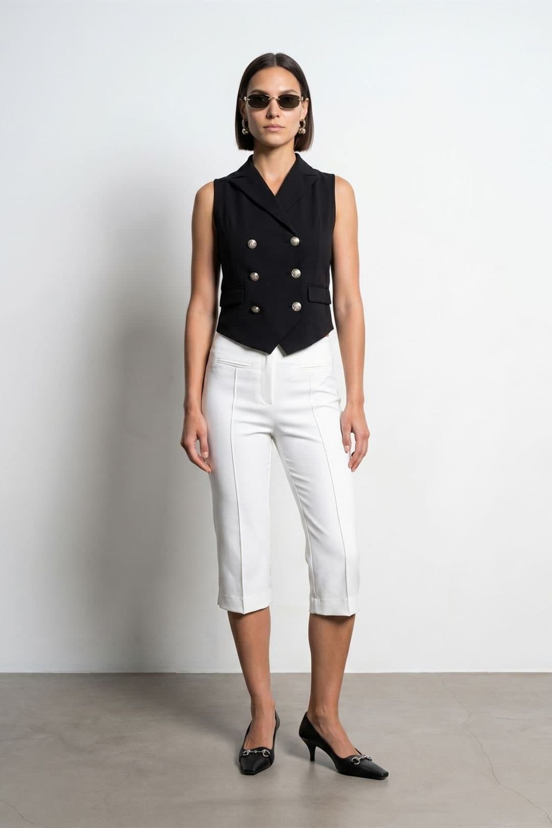 Dilvin Dilvin Women's Shawl-collar Woven Waistcoat in Black