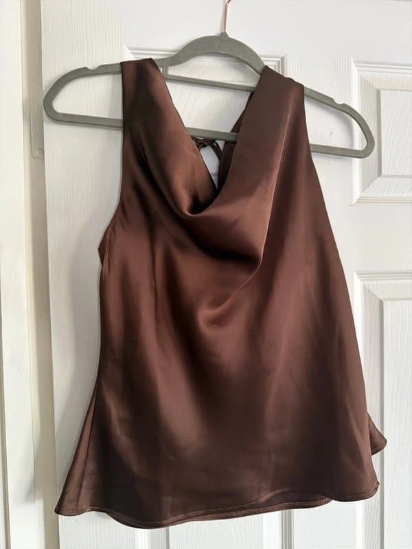 New Look Brown Satin Cow Neck Top