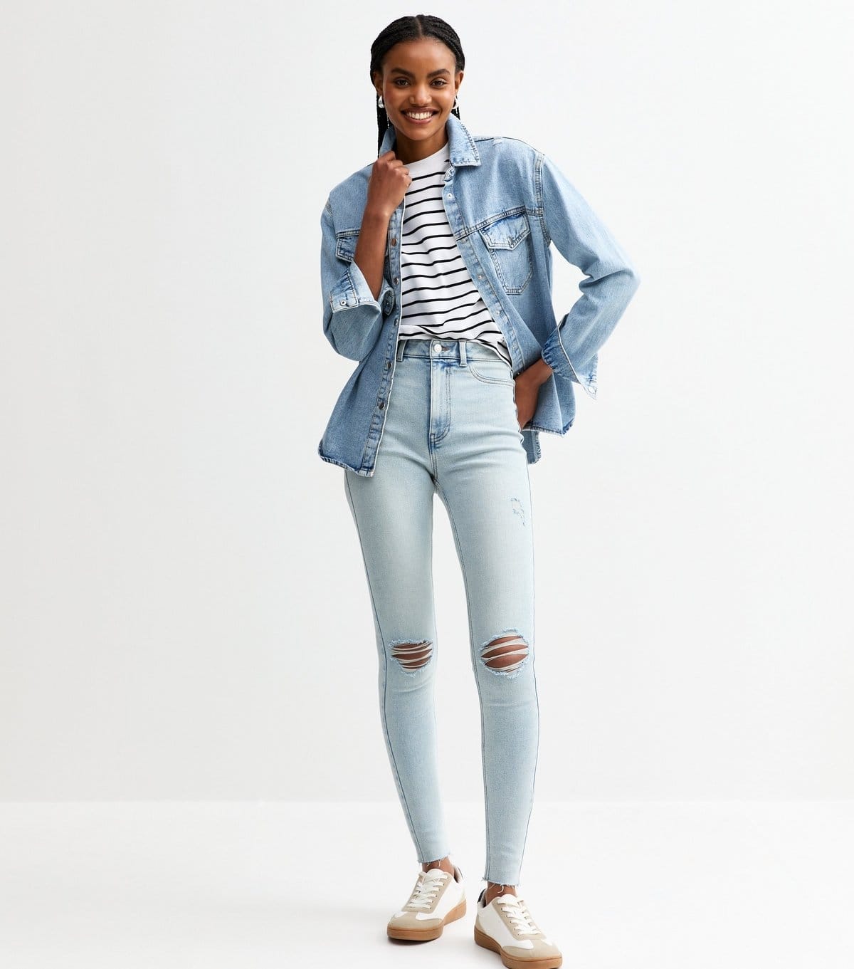New Look Light Blue Ripped Slim Leg Jeans