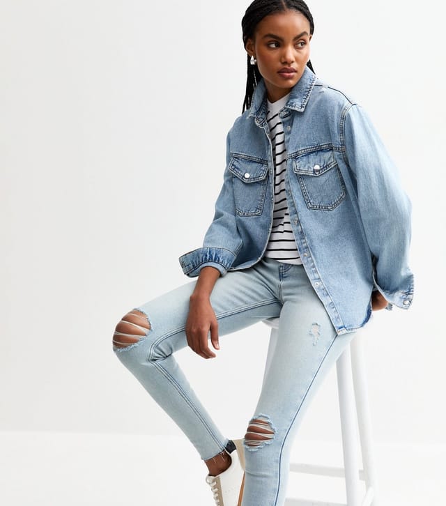 New Look Women's Tall Light Blue Halli Ripped Slim Leg Jeans New Look - 3