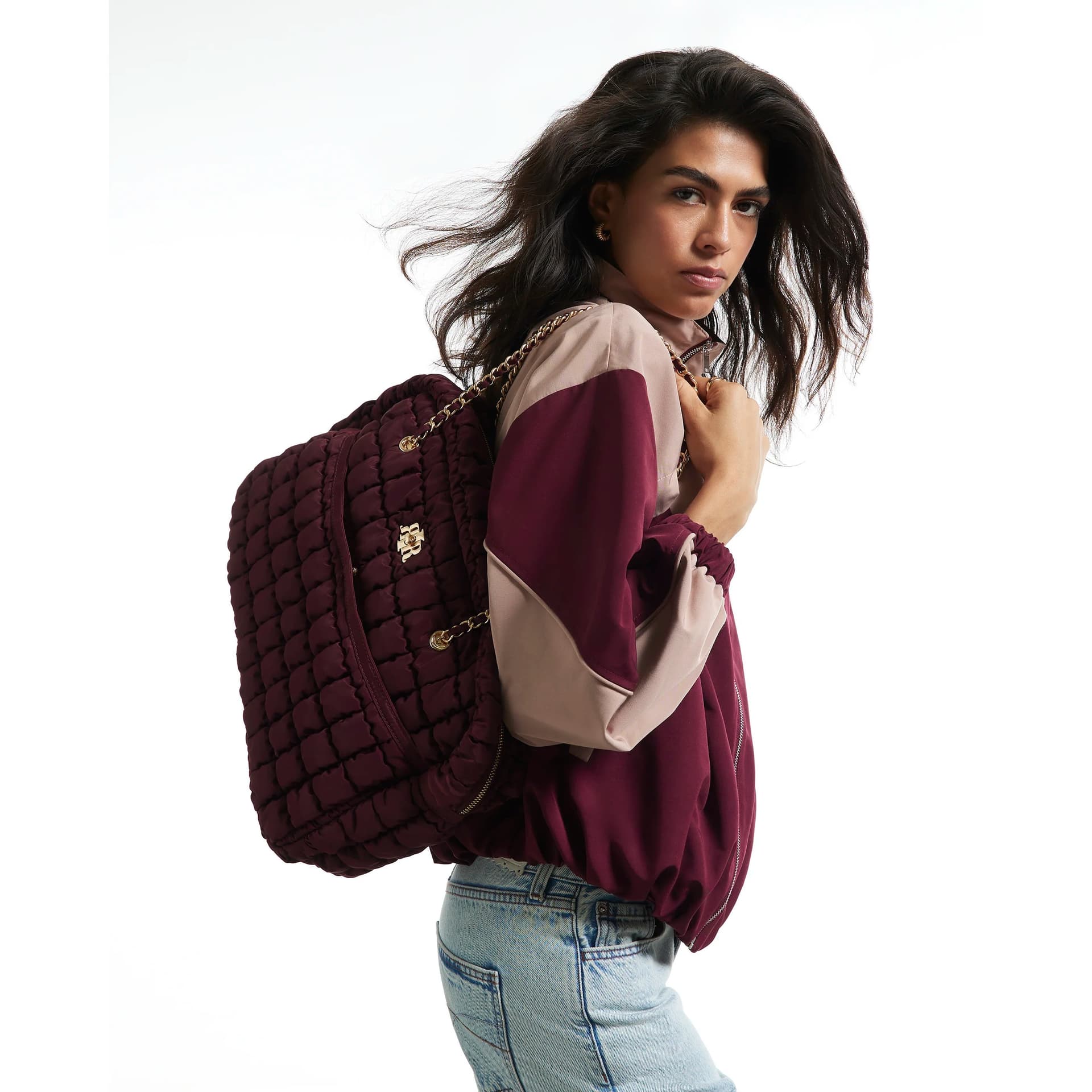 River Island River Island Womens Red Quilted Chain Handle Holdall Bag
