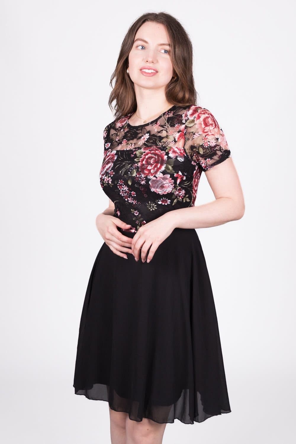 SOLO SOLO Black Floral Lace Bodice Dress