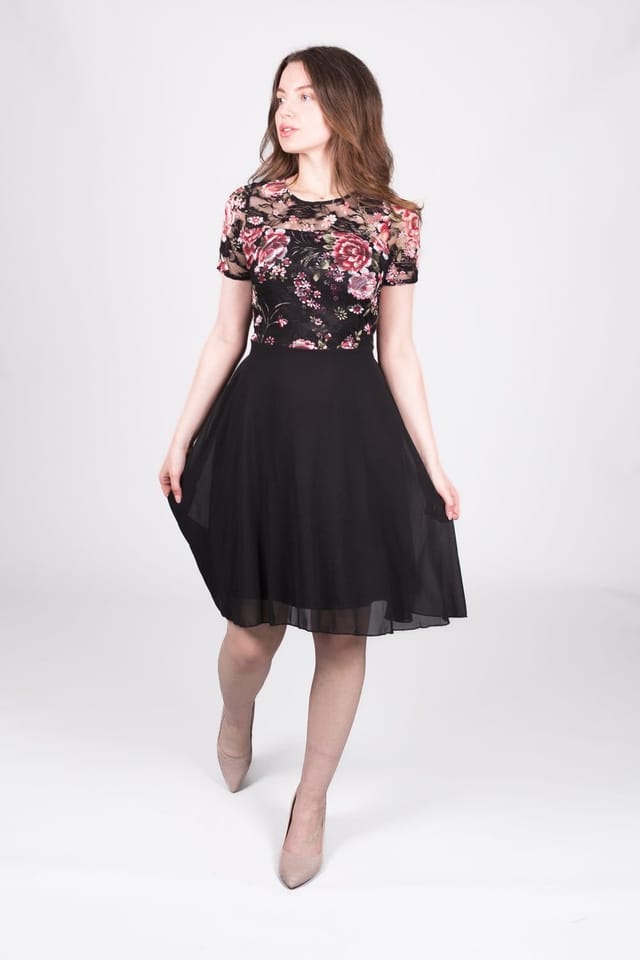 SOLO SOLO Women's Floral Lace Bodice Dress in Black - 2