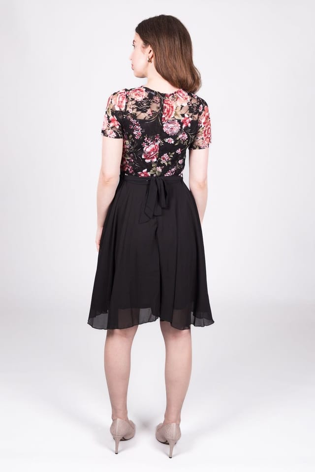 SOLO SOLO Women's Floral Lace Bodice Dress in Black - 3
