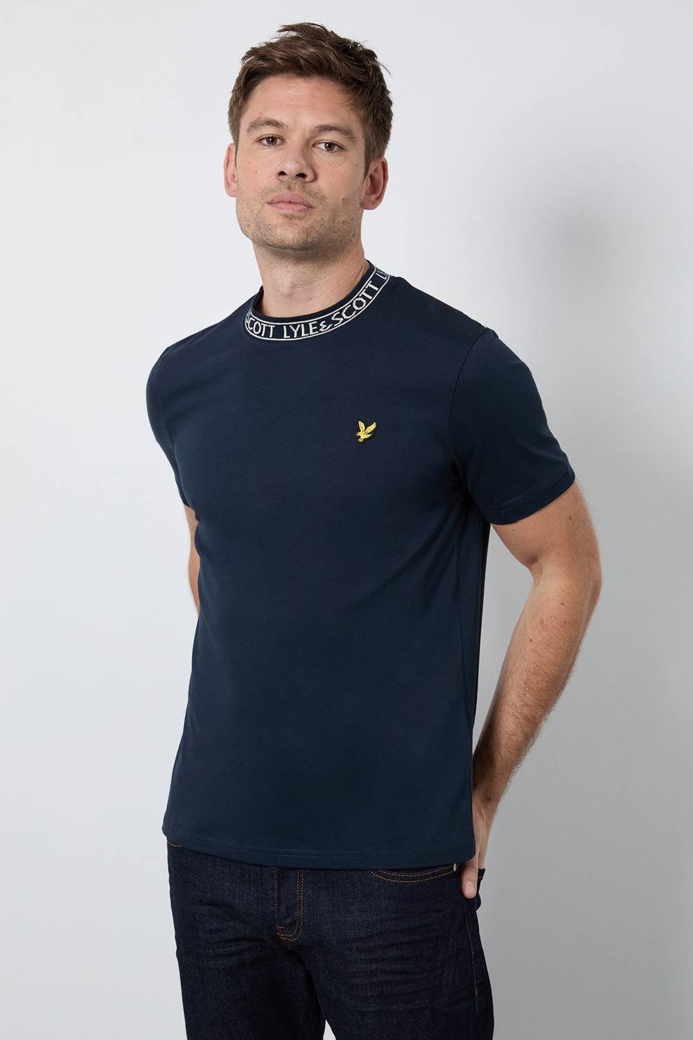 Lyle & Scott Lyle & Scott Men's Logo Ribbed T-Shirt Dark Navy/ Bone White in Navy - 2