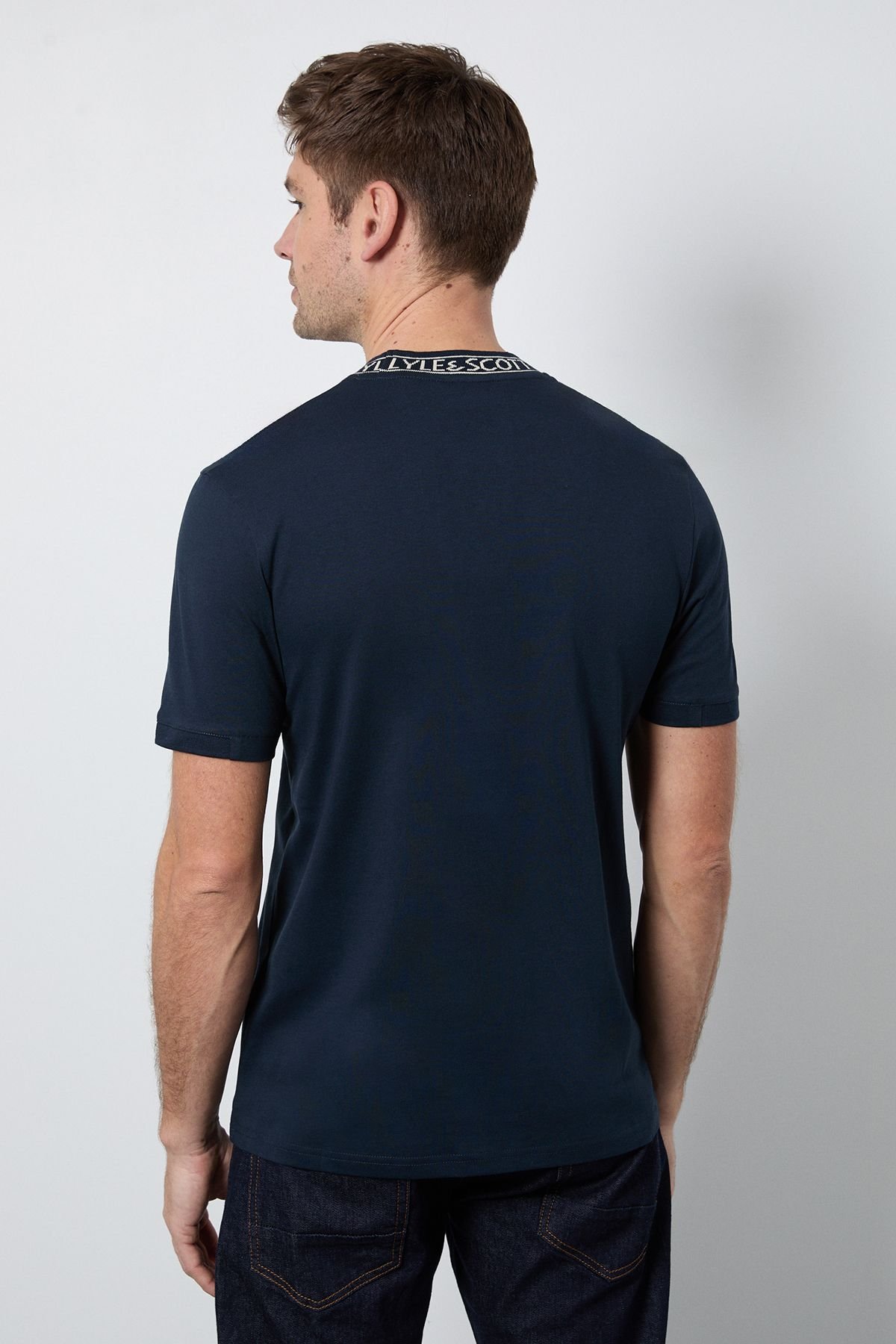 Lyle & Scott Lyle & Scott Men's Logo Ribbed T-Shirt Dark Navy/ Bone White in Navy - 3