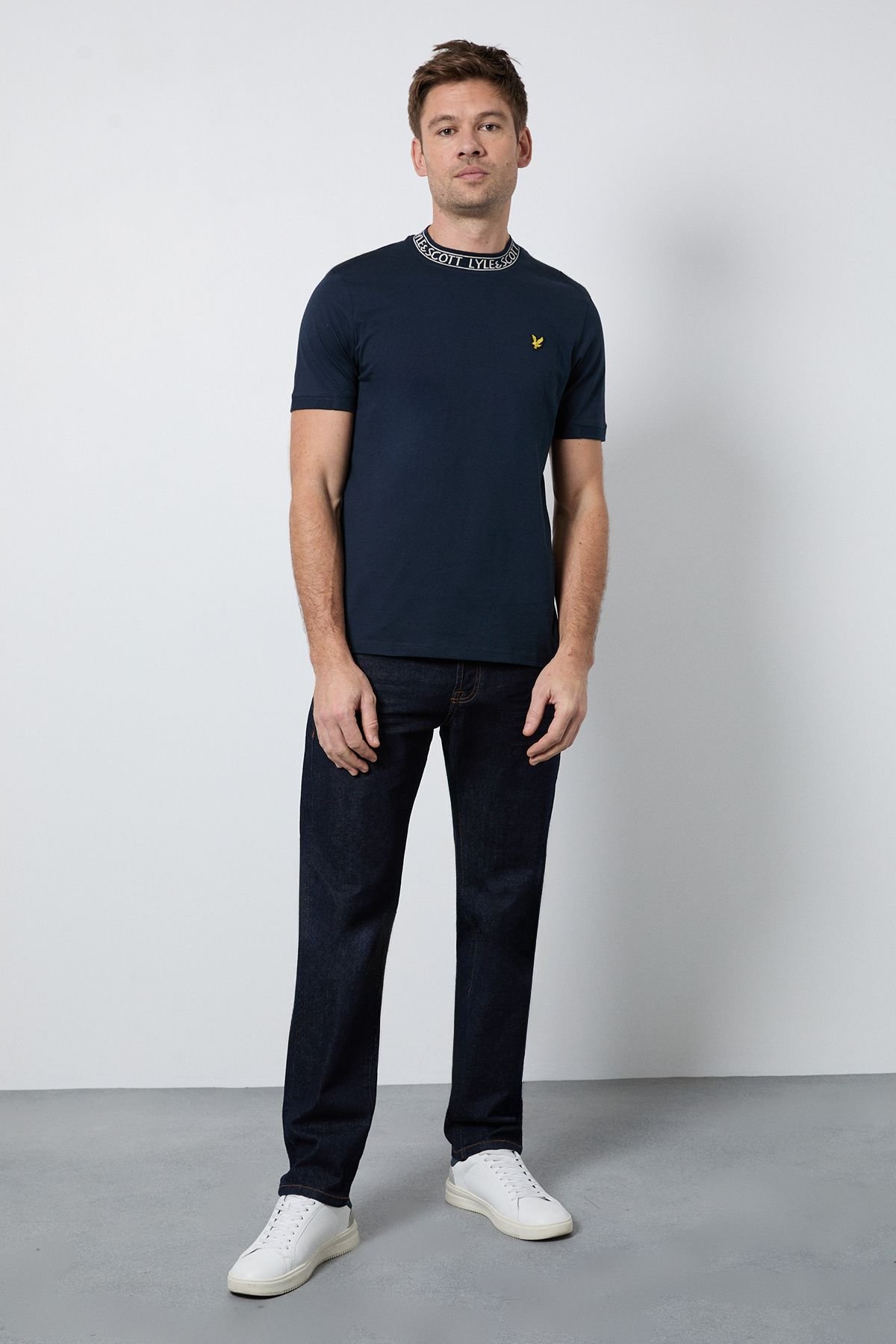 Lyle & Scott Lyle & Scott Men's Logo Ribbed T-Shirt Dark Navy/ Bone White in Navy - 4