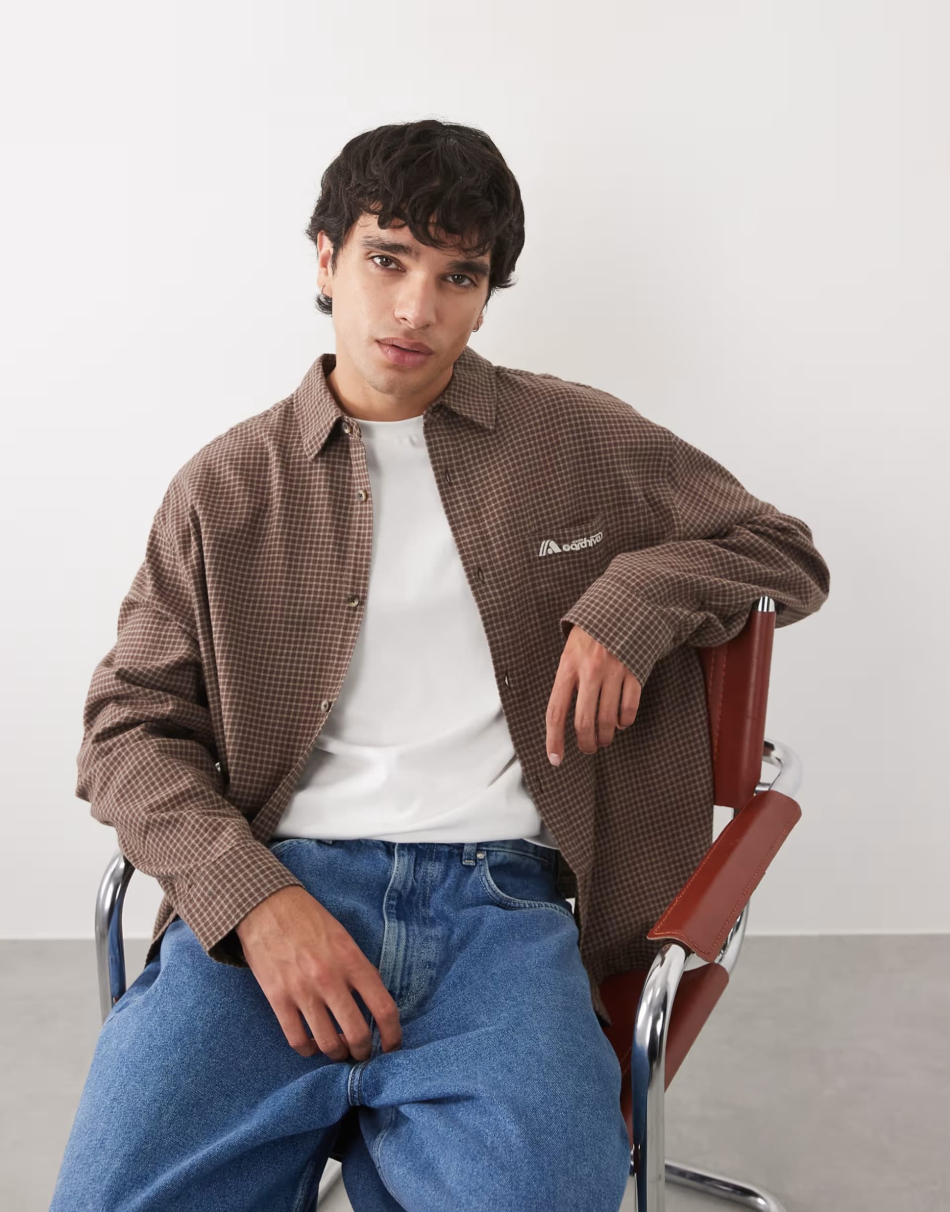 ASOS ASOS DESIGN boxy oversized check shirt in brown