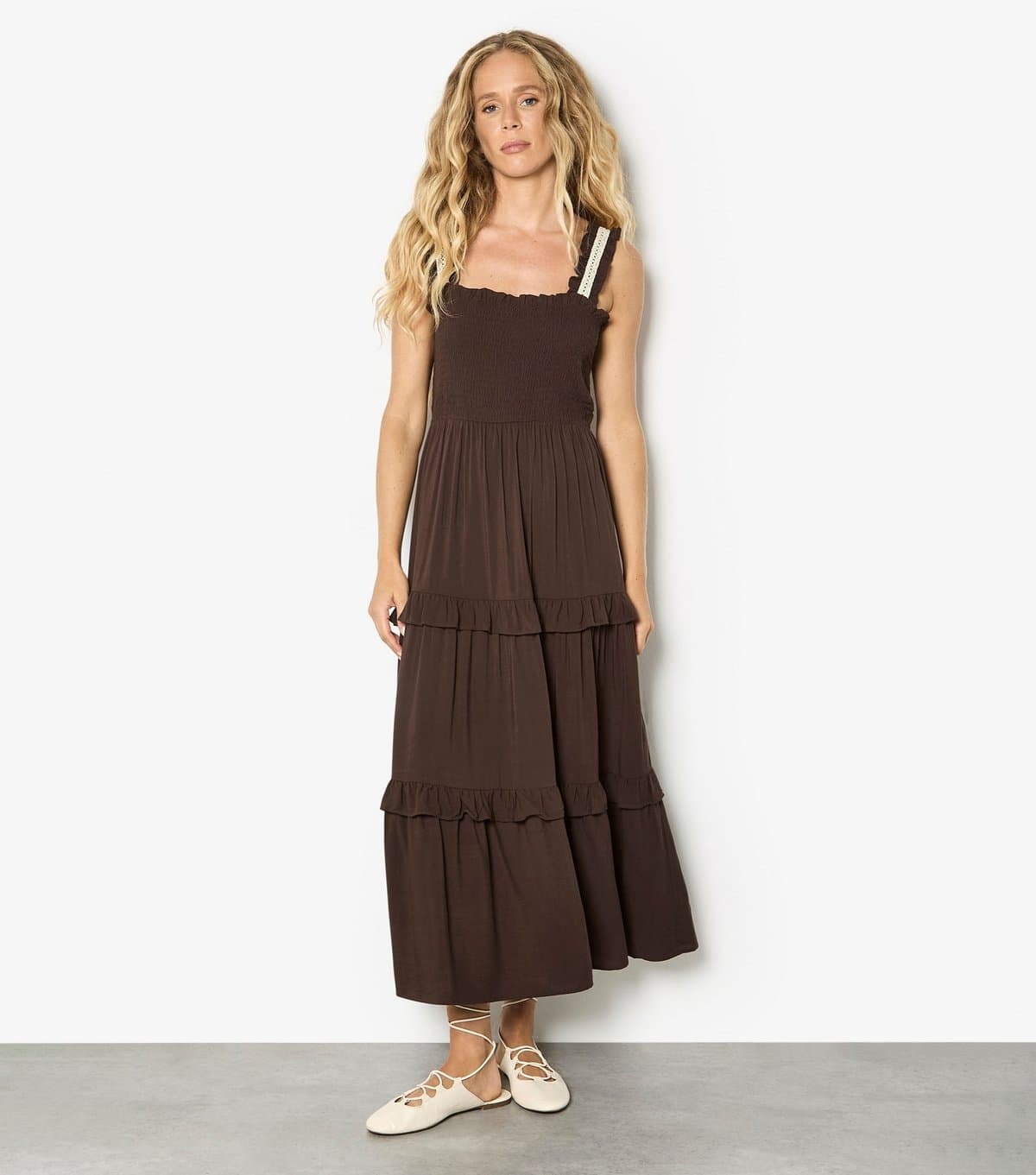 Apricot Women's Dark Brown Crochet Midi Dress Apricot New Look