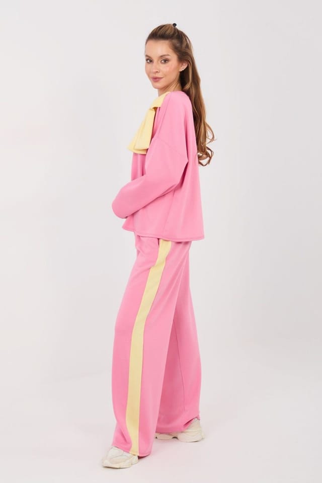 Love Lace Love Lace Women's Paris Bow Detail Casual Wide Leg Tracksuit Set in Pink - 2