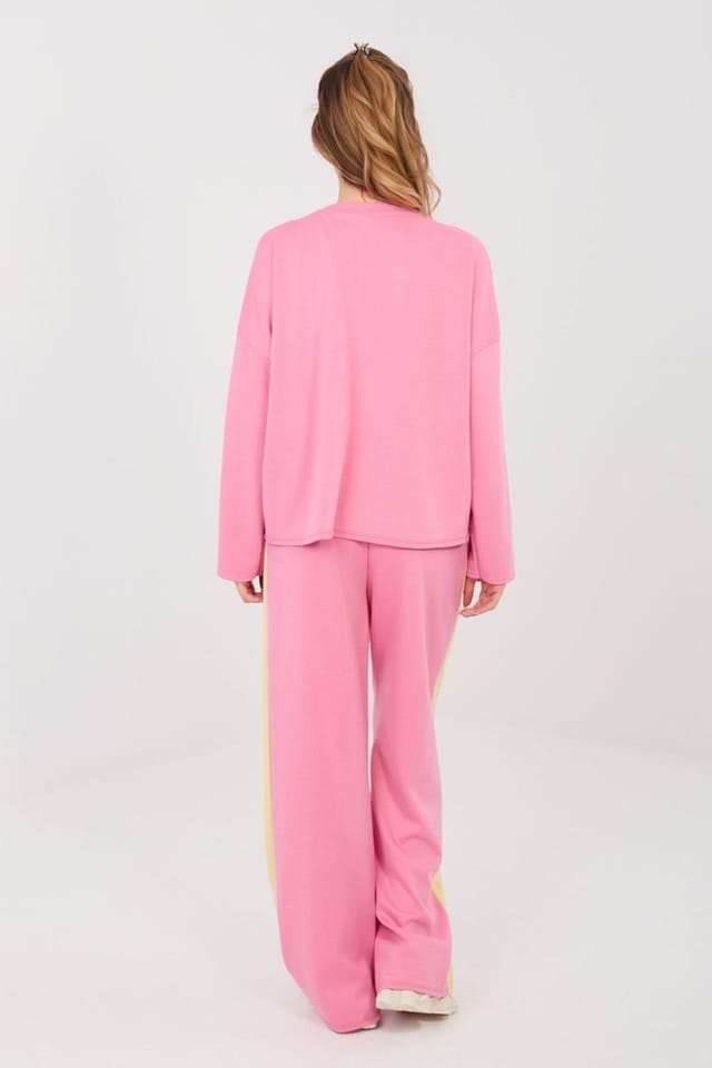 Love Lace Love Lace Women's Paris Bow Detail Casual Wide Leg Tracksuit Set in Pink - 3